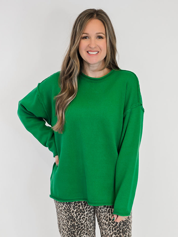 LONG SLEEVE INSIDE OUT ROLL NECK PULLOVER - GREEN