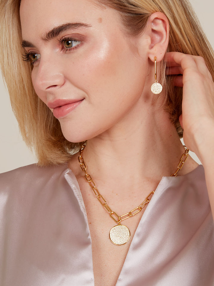 PAVE DISC EARRING - GOLD