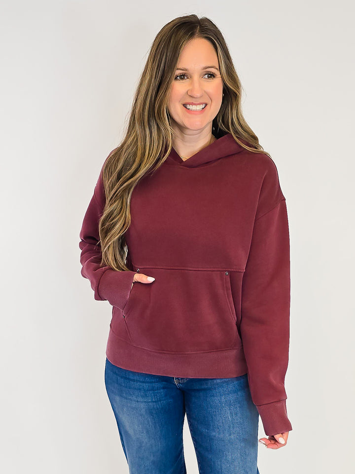 LONG SLEEVE CORI HOODIE - WASHED BURGUNDY