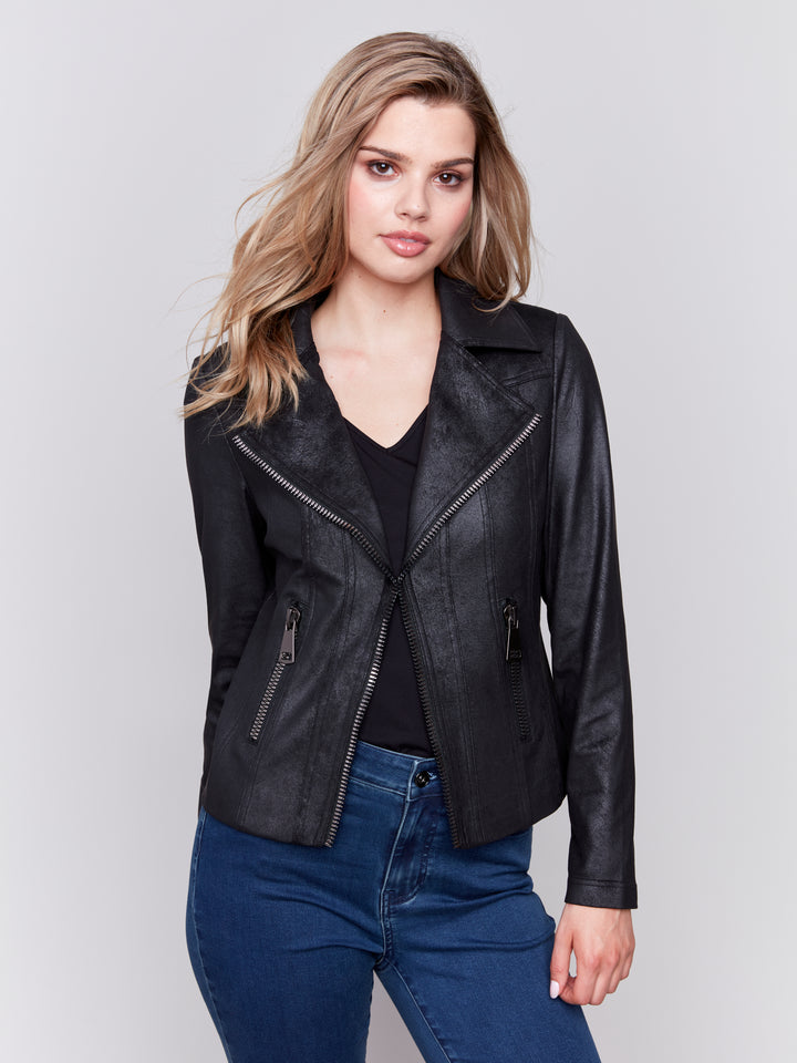 VINTAGE FAUX LEATHER JACKET - BLACK