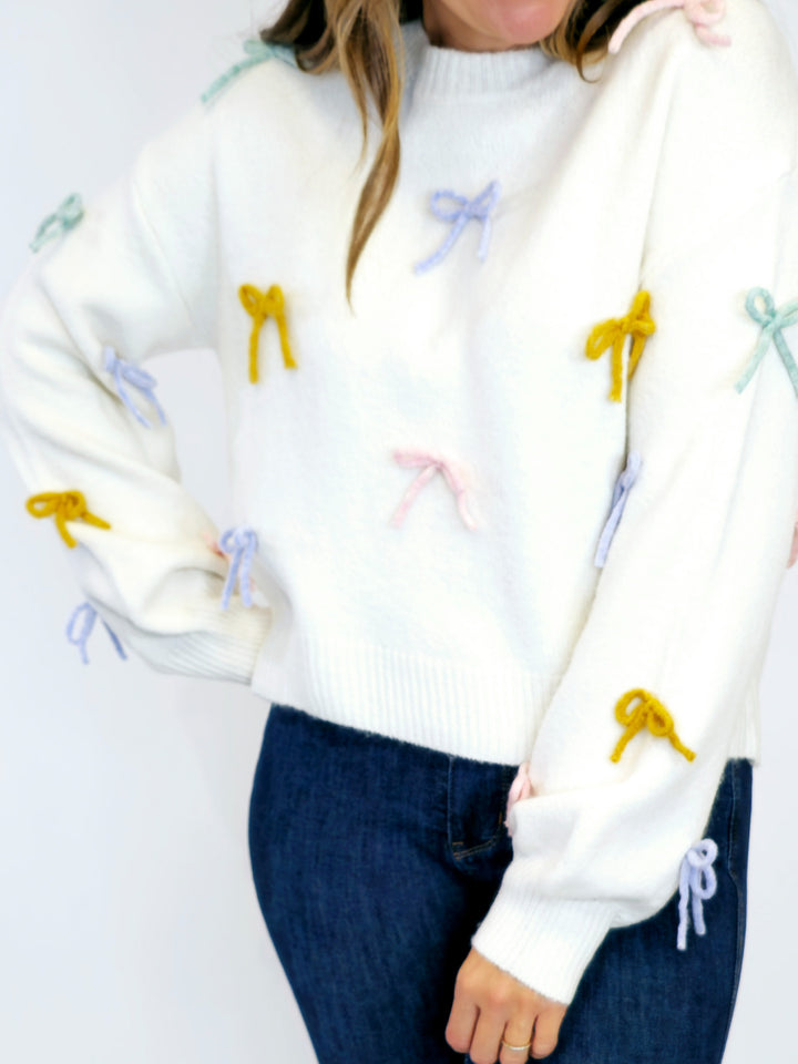 CUTESY BOW SWEATER - OFF WHITE