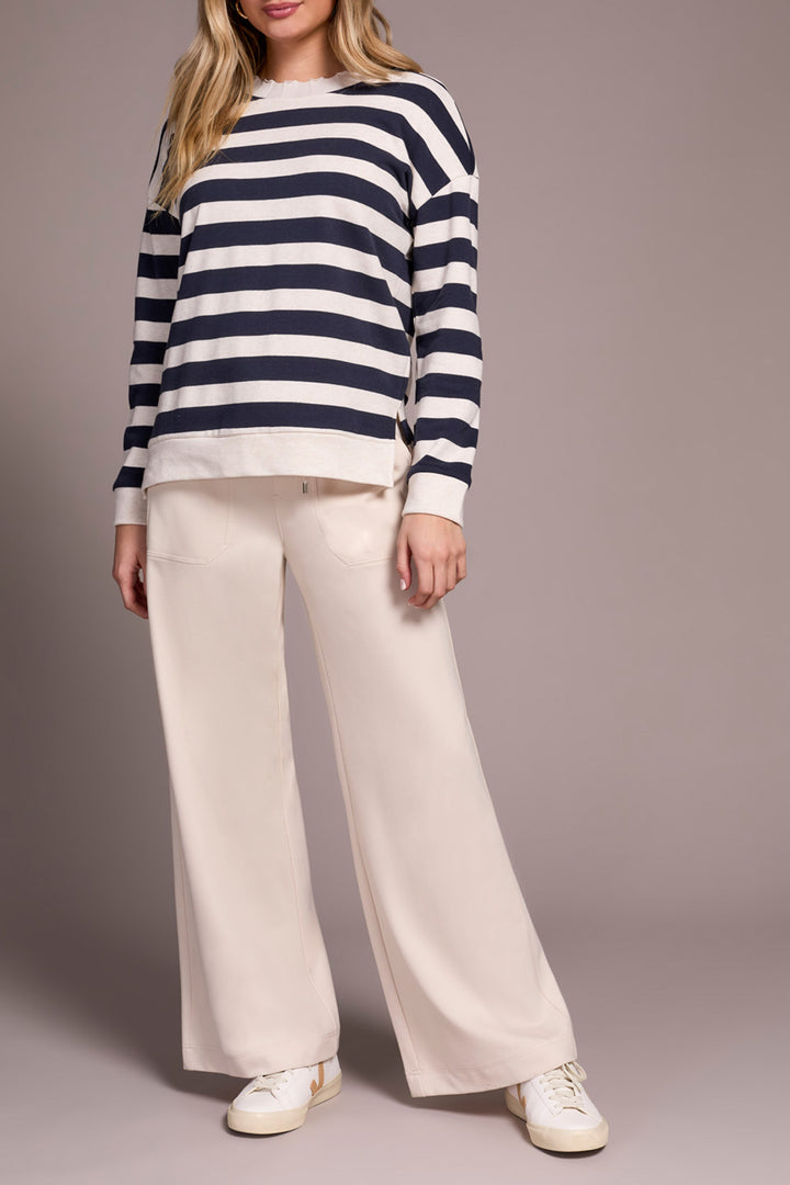 LONG SLEEVE CREW NECK TOP W/RIB DETAIL - SAPPHIRE