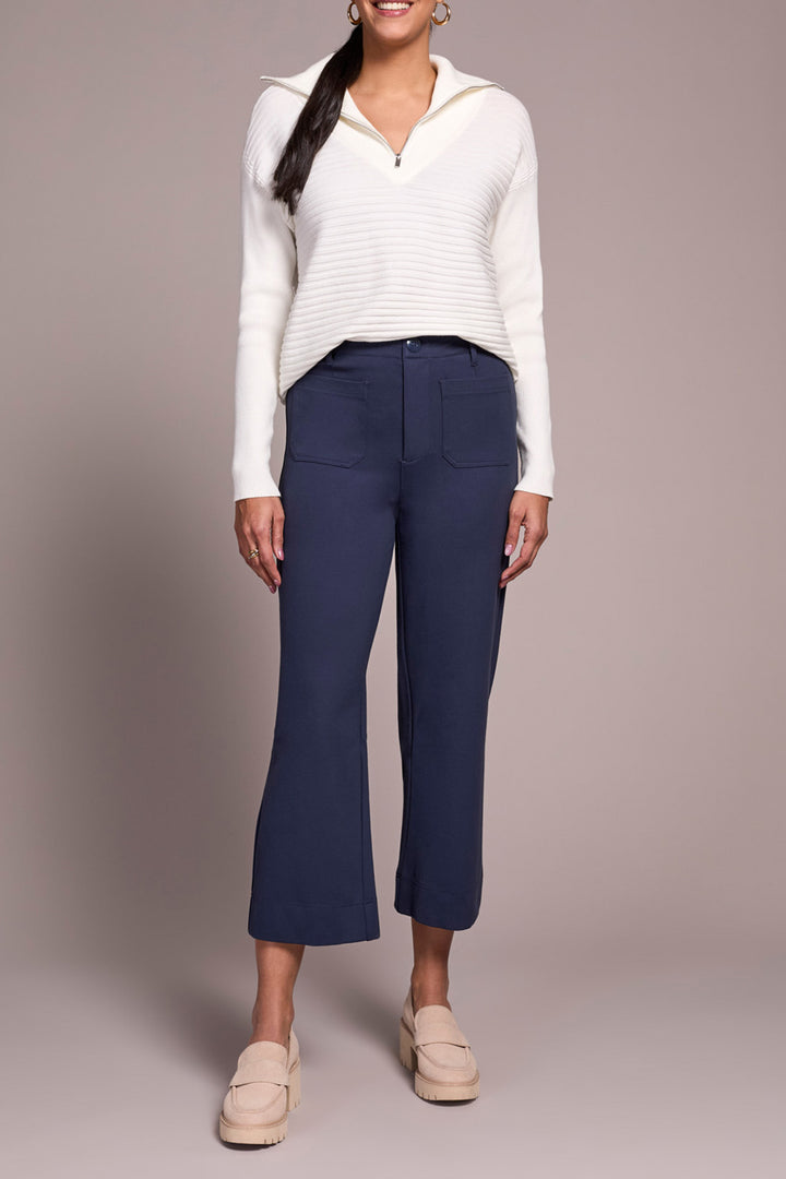 HIGH RISE FLY FRONT CAPRI W/POCKETS - SAPPHIRE