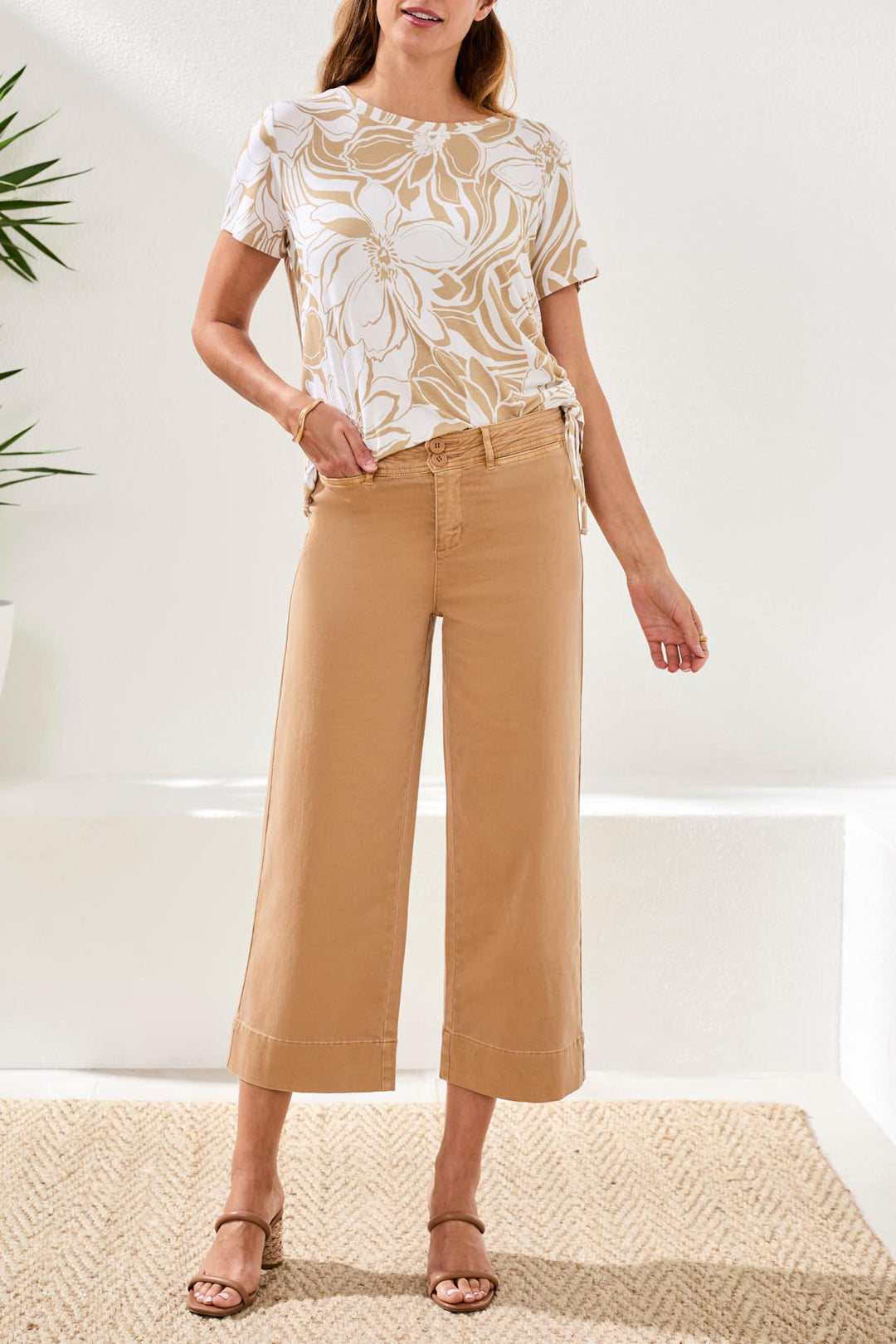 COMFORT STRETCH HIGH RISE PALAZZO PANTS - SESAME