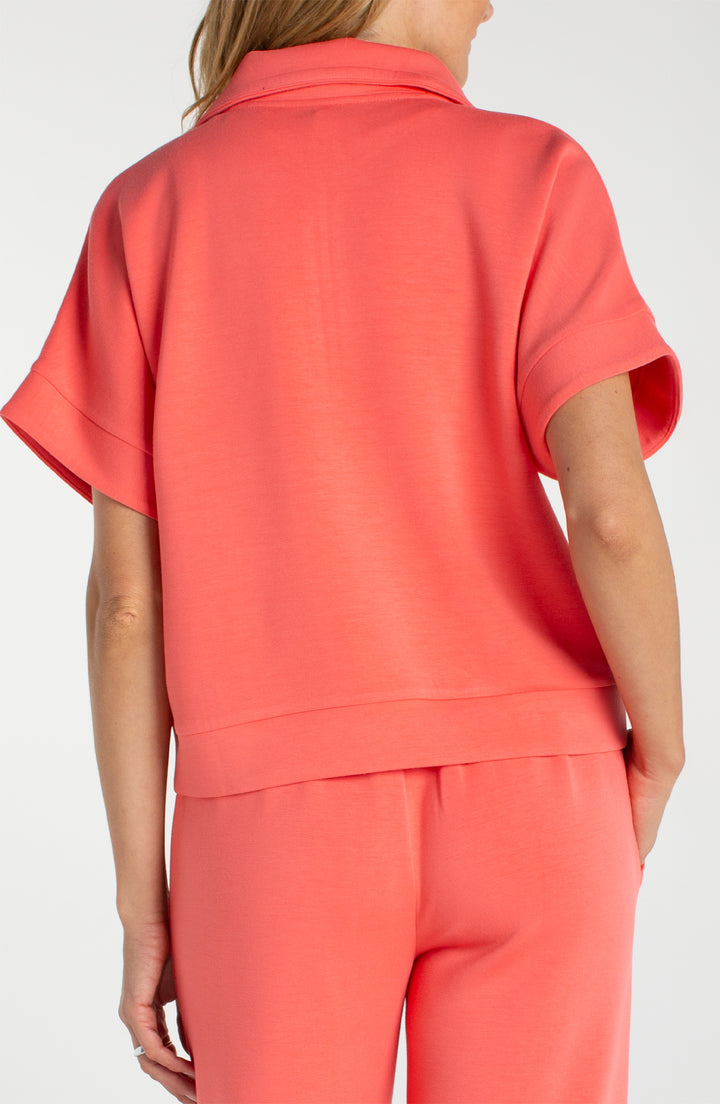 HALF ZIP POPOVER TOP - SUNSET CORAL