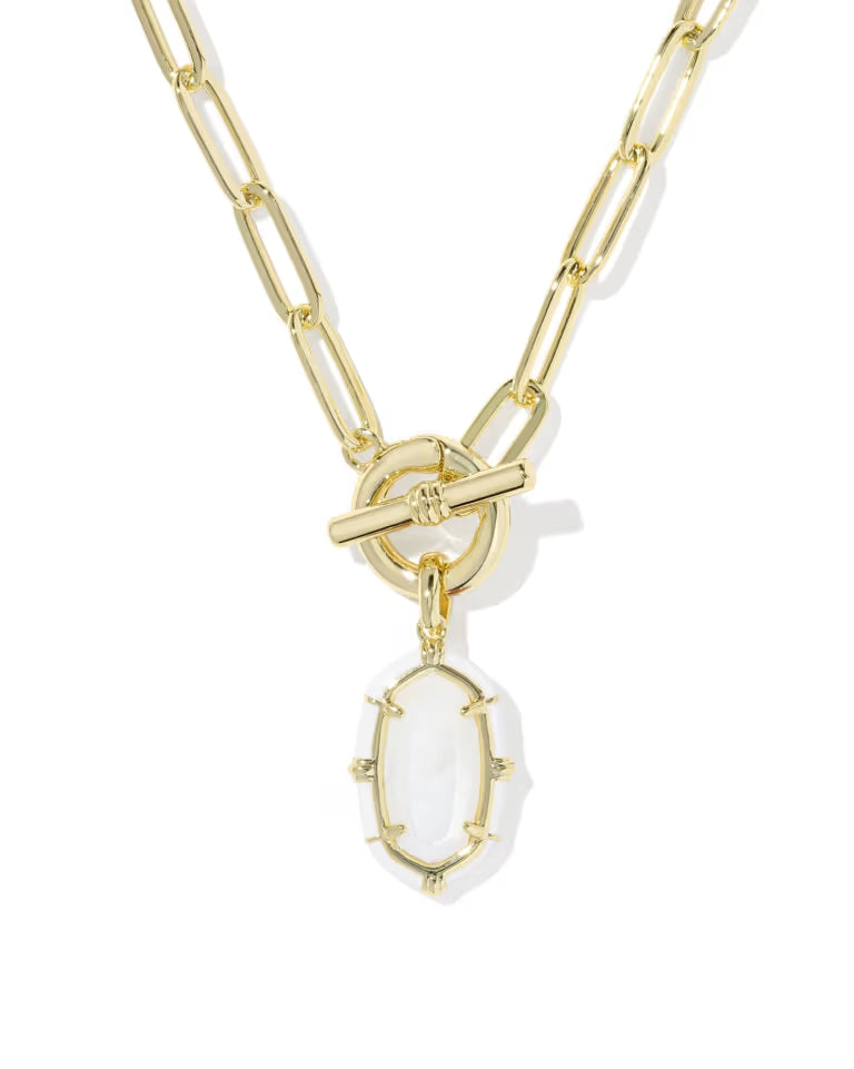 KENDRA SCOTT ELISA ENAMEL LINK AND CHAIN NECKLACE - GOLD WHITE MOP