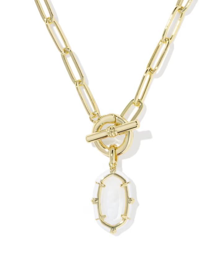 KENDRA SCOTT ELISA ENAMEL LINK AND CHAIN NECKLACE - GOLD WHITE MOP