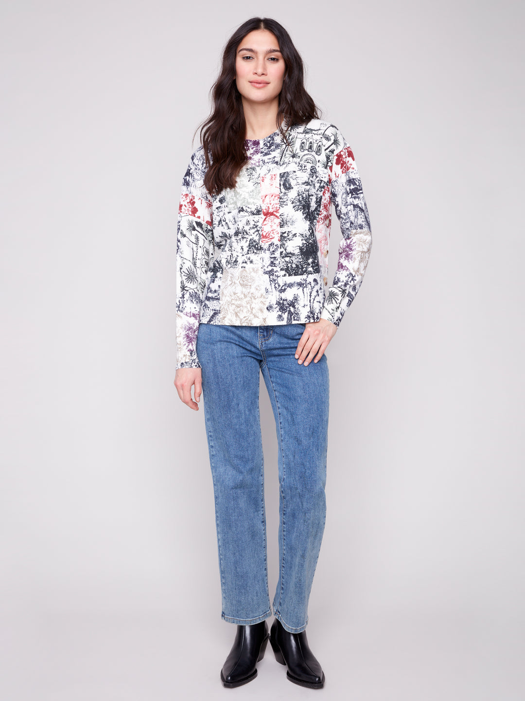 PRINTED SWEATER WITH SIDE BUTTONS - FRAME