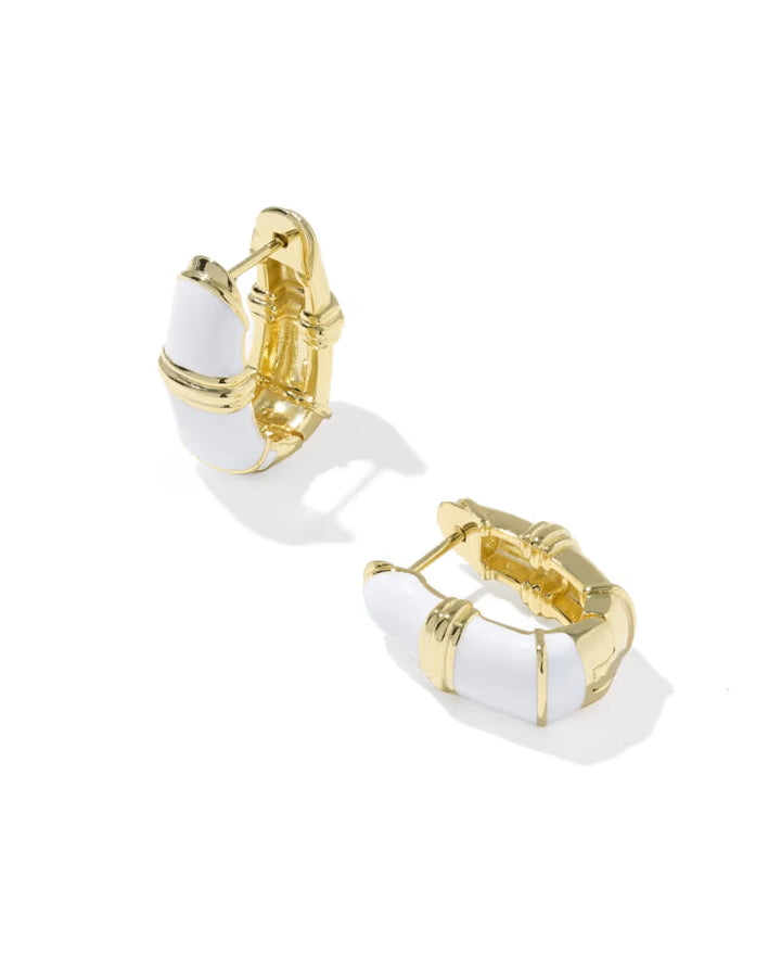 KENDRA SCOTT COURTNEY ENAMEL HUGGIE EARRINGS - GOLD WHITE ENAMEL