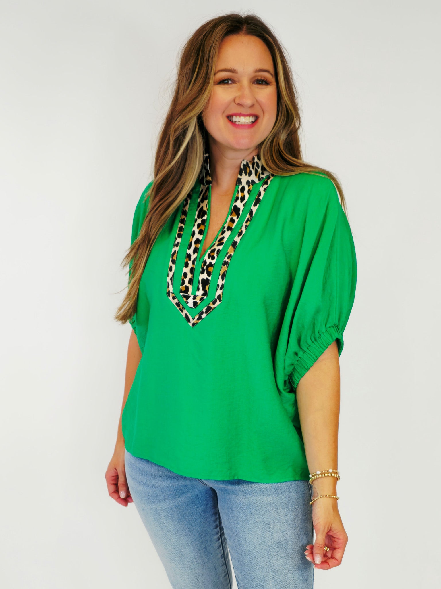 LEOPARD OPEN COLLAR SHIRT【GREEN 】 Green Leopard Woven Viscose Vintage Woman Blouse,Stripe