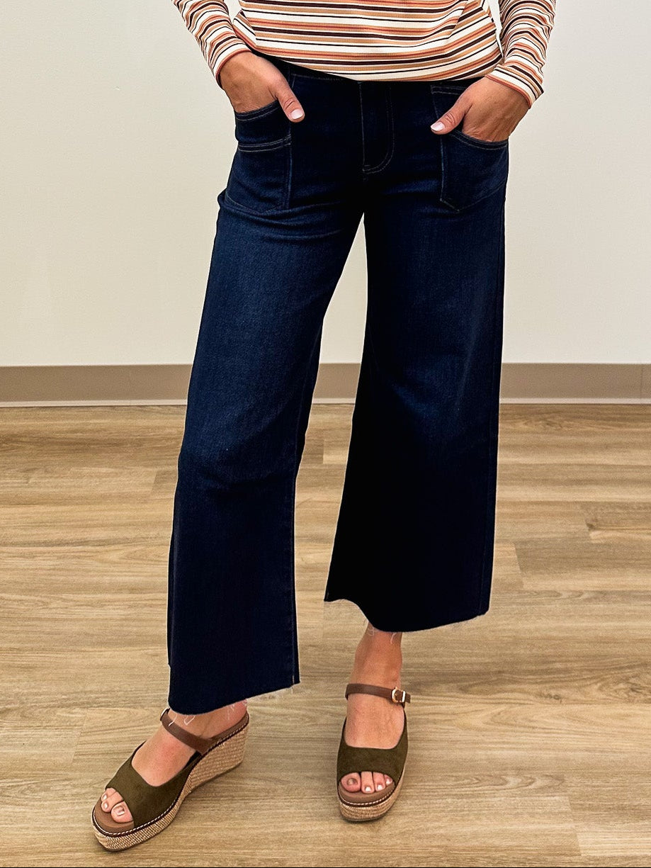 MEG HIGH RISE FRONT PATCH POCKET WIDE LEG RAW HEM - DIRECTOR - 27.5" INSEAM