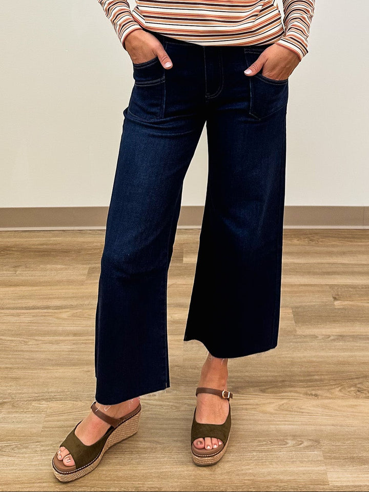 MEG HIGH RISE FRONT PATCH POCKET WIDE LEG RAW HEM - DIRECTOR - 27.5" INSEAM