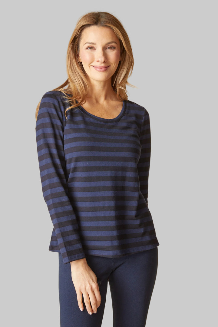 LONG SLEEVE SHADOW STRIPE TEE - NAVY