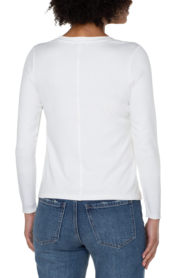 LONG SLEEVE SCOOP NECK KNIT TOP - SNOW
