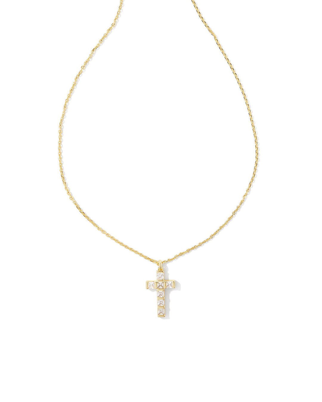 GRACIE CROSS SHORT PENDANT NECKLACE - GOLD WHITE CRYSTAL