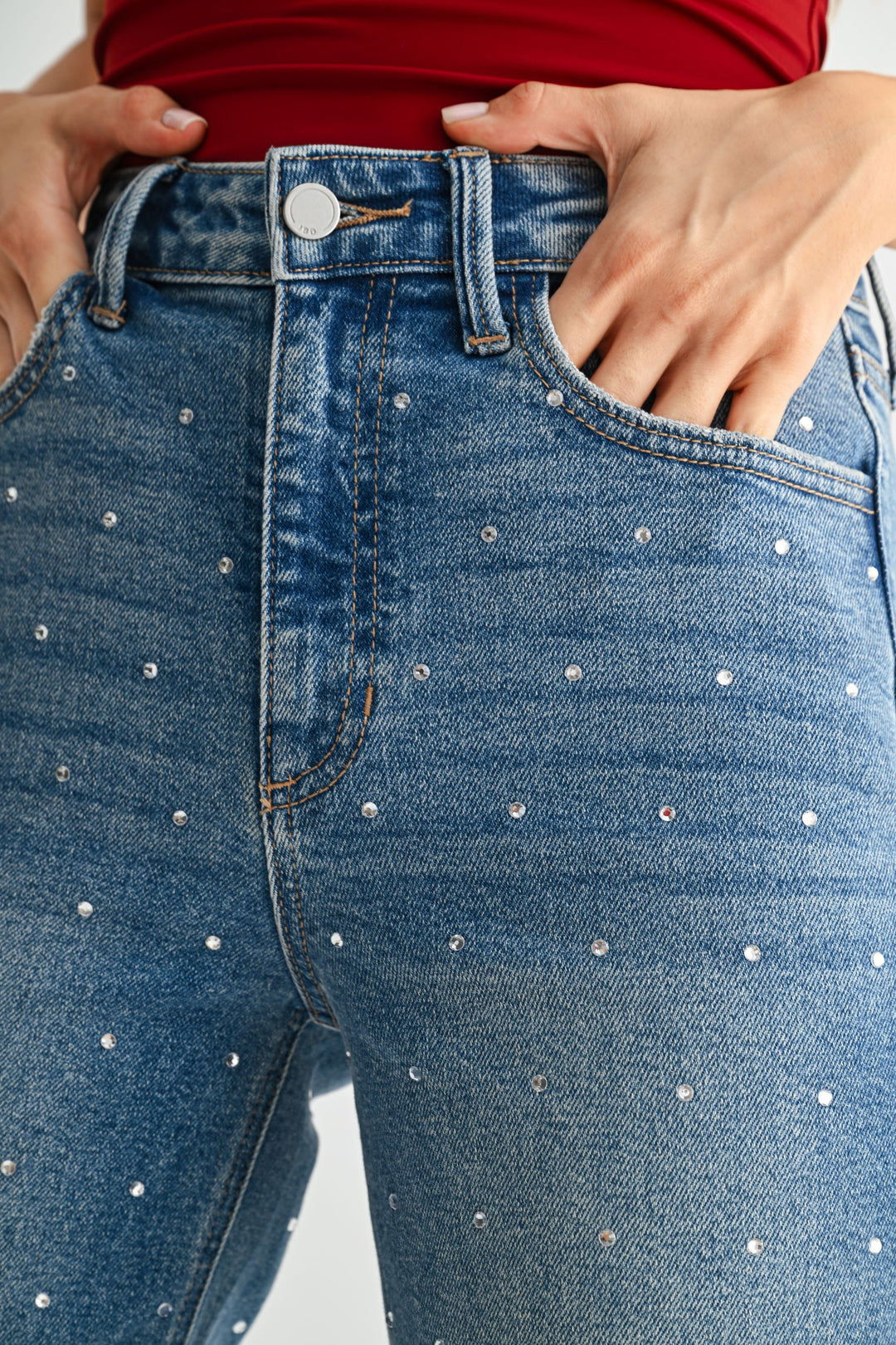 JBD HIGH RISE VINTAGE STRAIGHT JEANS - RHINESTONE - 29" INSEAM