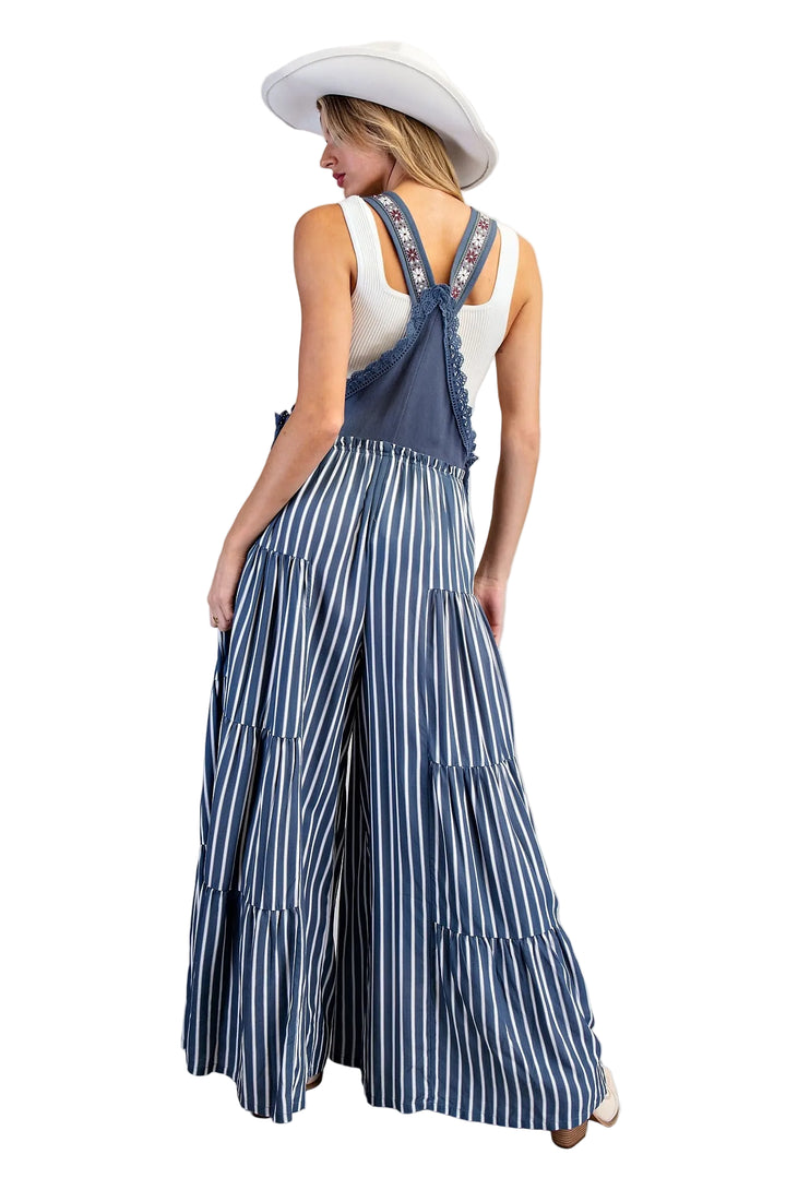 STRIPED WIDE LEG JUMPSUIT - DENIM