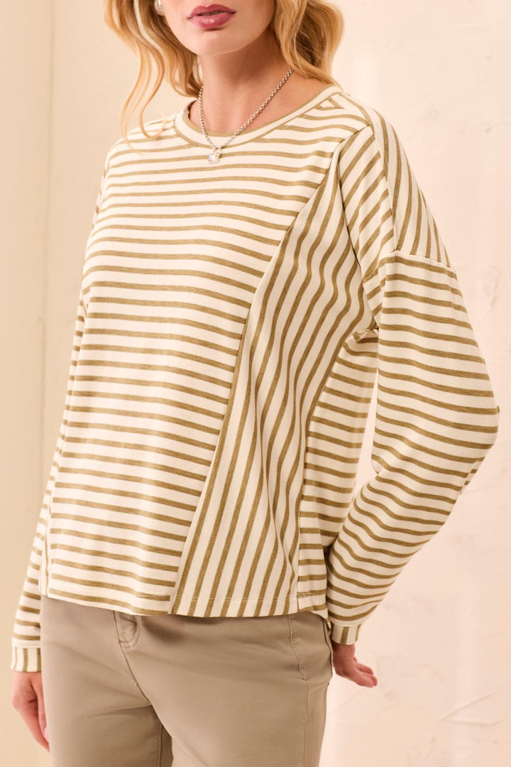 LONG SLEEVE CREW NECK TOP WITH INSERTS - ALOE
