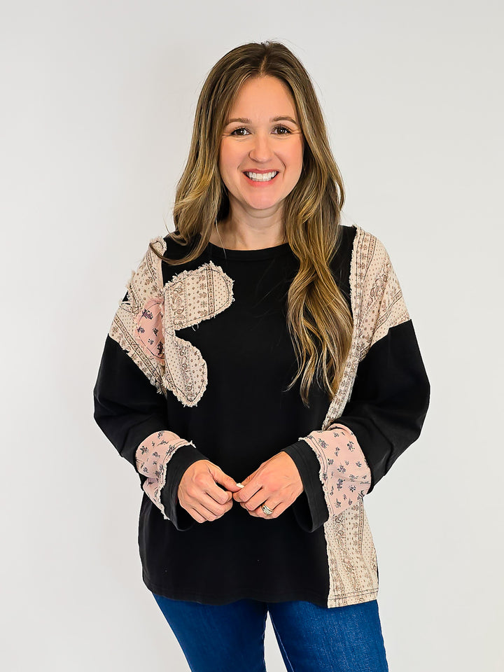 FRENCH TERRY FLOWER PATCH PULLOVER - ASH