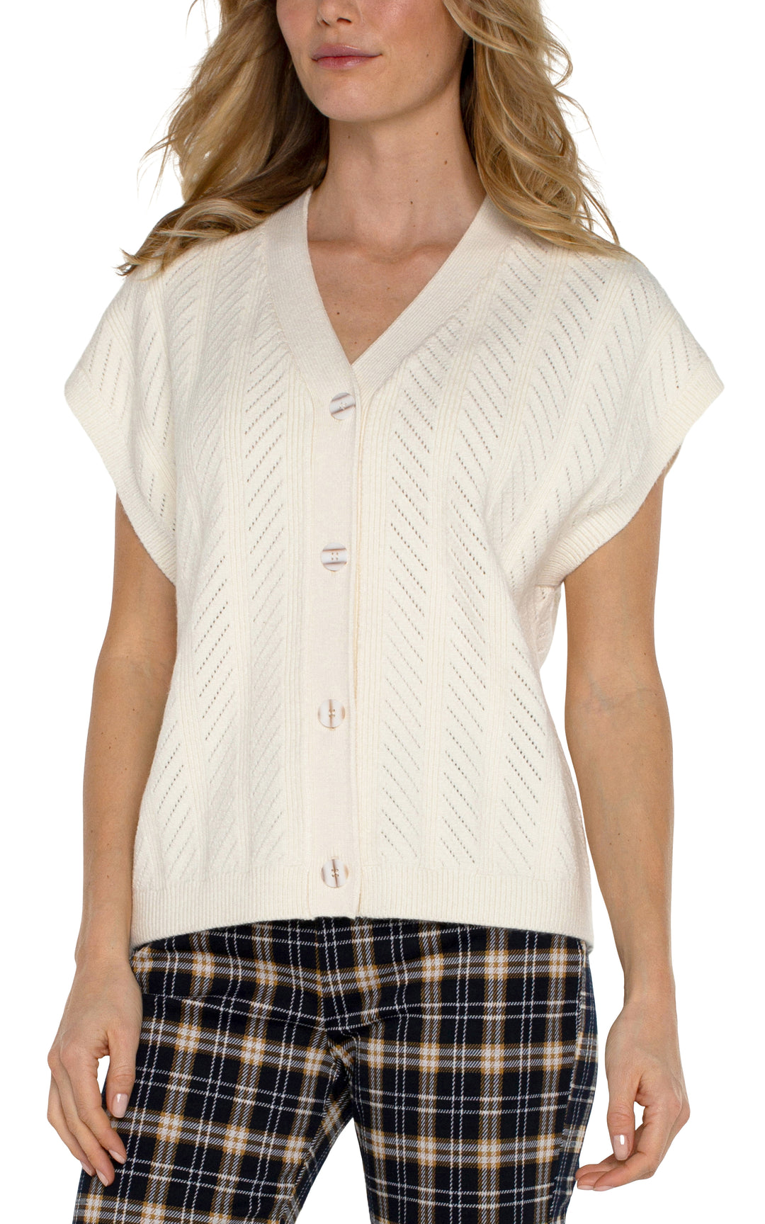 SLEEVELESS CARDI BUTTON FRONT SWEATER VEST - CREAM