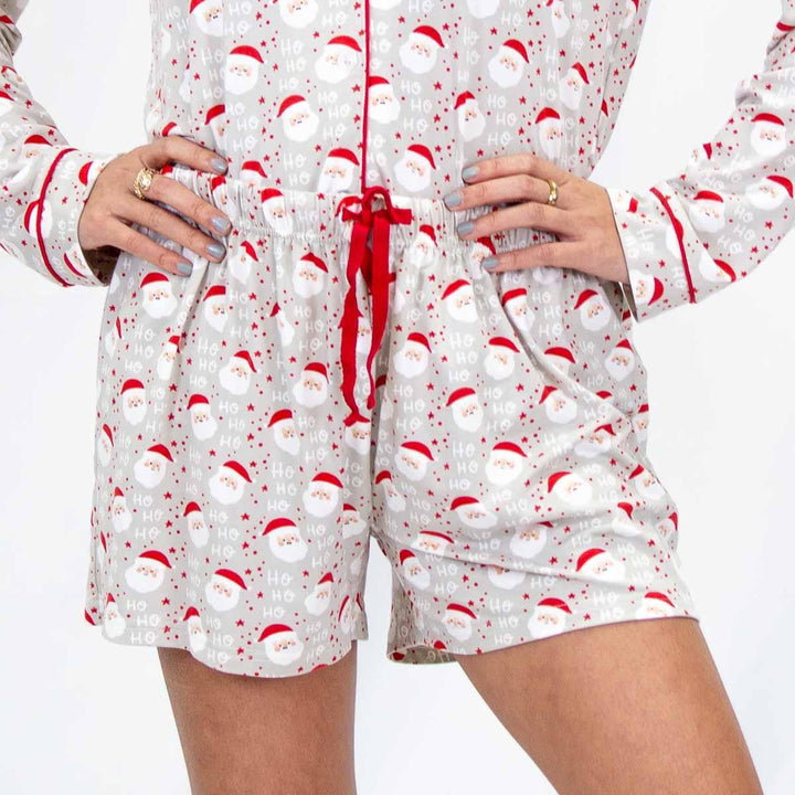 CHEERFUL SANTA SLEEP SHORTS - GREY/RED