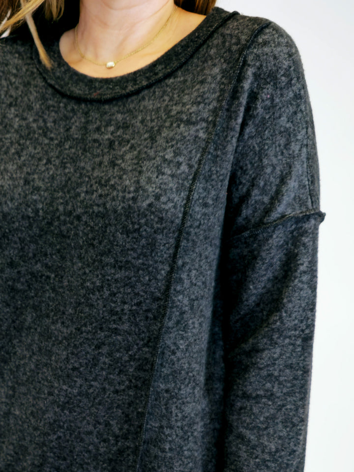 BRUSHED DROP SHOULDER SWEATER - BLACK