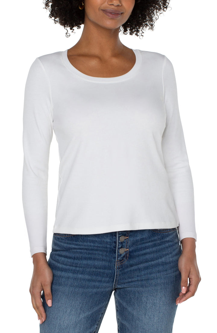 LONG SLEEVE SCOOP NECK KNIT TOP - SNOW