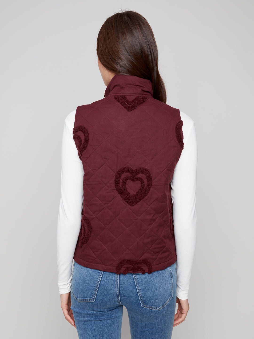 BOUCLE QUILTED SHORT VEST - CABERNET