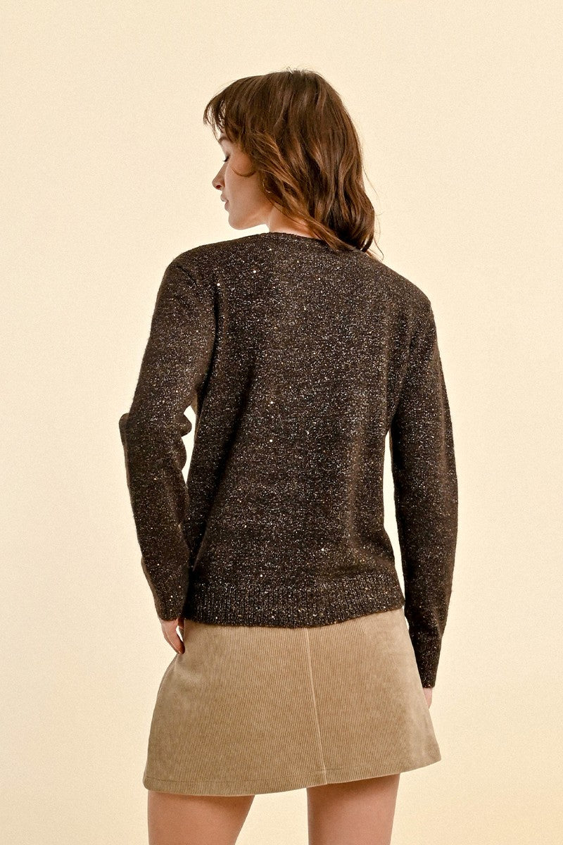 LONG SLEEVE KNITTED SWEATER - CHOCOLATE