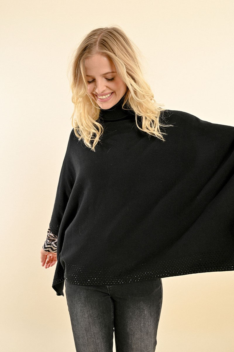 KNITTED PONCHO SWEATER - BLACK