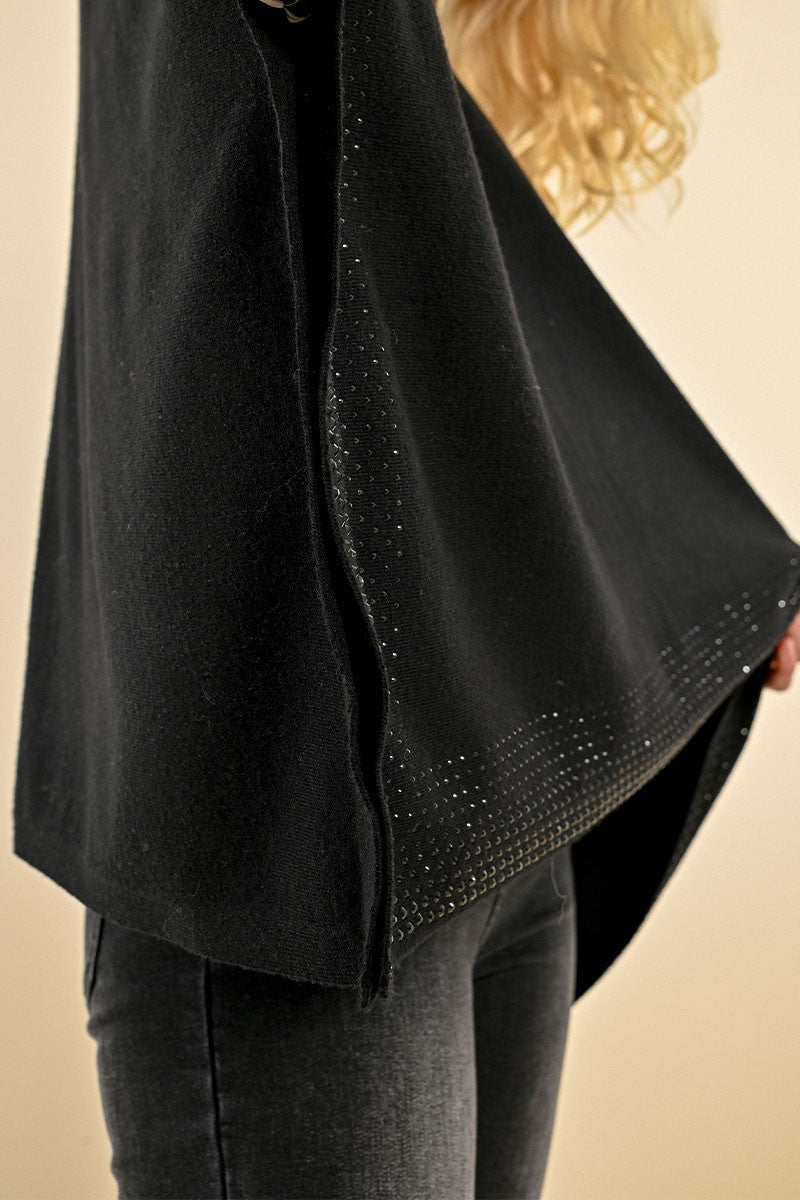 KNITTED PONCHO SWEATER - BLACK