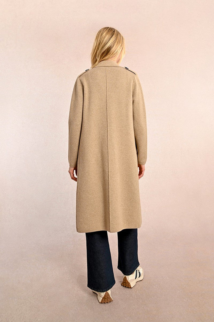 LONG KNITTED COAT W/BUTTONS - BEIGE