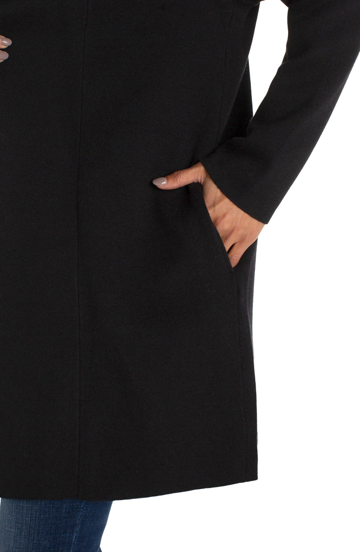 LONG SLEEVE OPEN FRONT SHAWL SWEATER COAT - BLACK