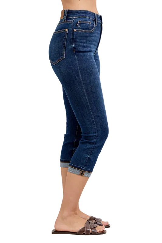 JUDY BLUE HW SINGLE CUFF CAPRI - 22" INSEAM - DARK