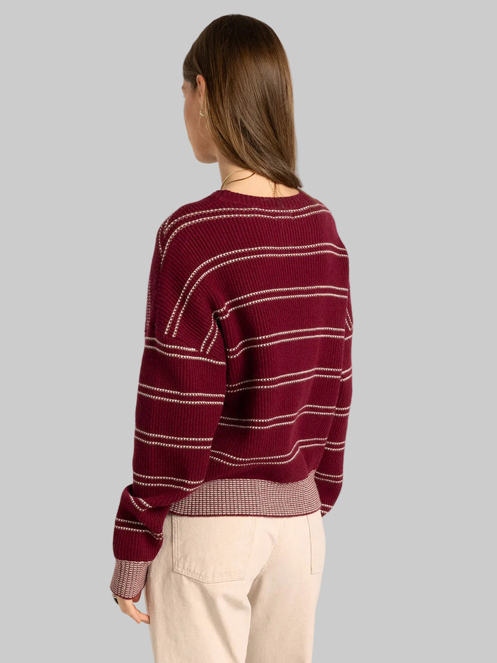 LONG SLEEVE ELY SWEATER - WINE IVORY STRIPE