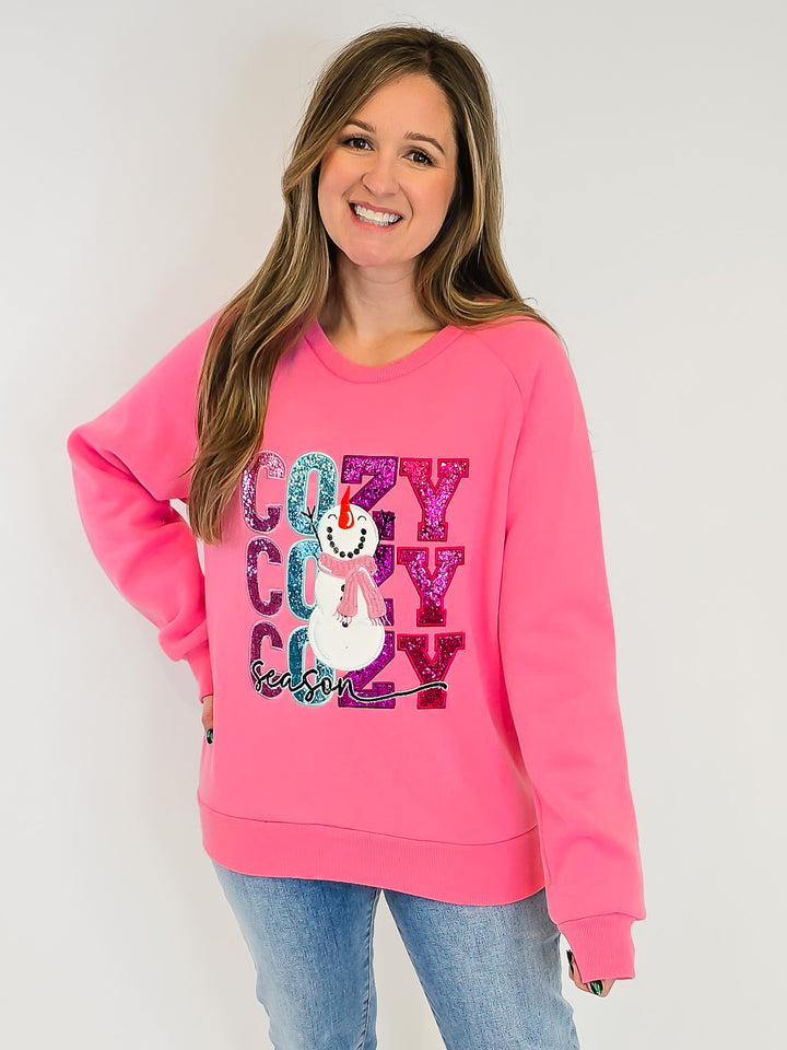 COZY SEASON SNOWMAN SWEATSHIRT - PINK