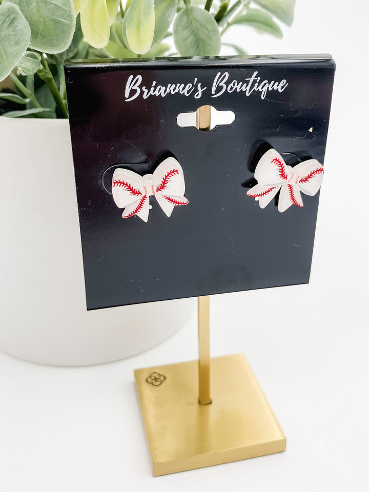 BASEBALL BOW STUD EARRINGS