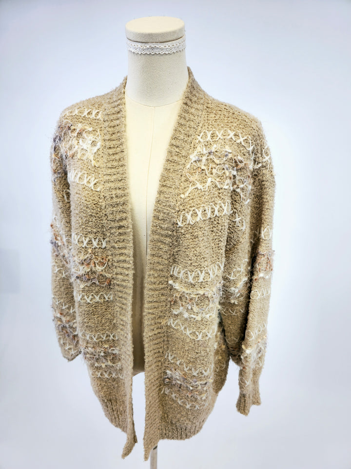 CARDIGAN W/KNIT PATTERN - MOCHA