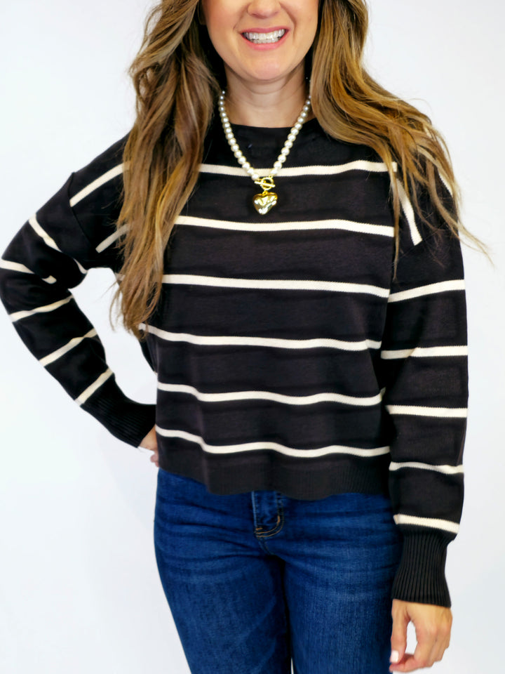 BOXY STRIPED SWEATER - CHARCOAL