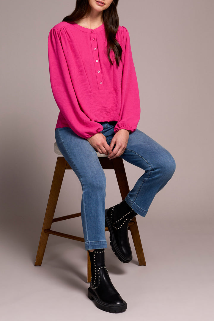 LONG SLEEVE BLOUSE W/FOLDED HEM - CHERRY PINK