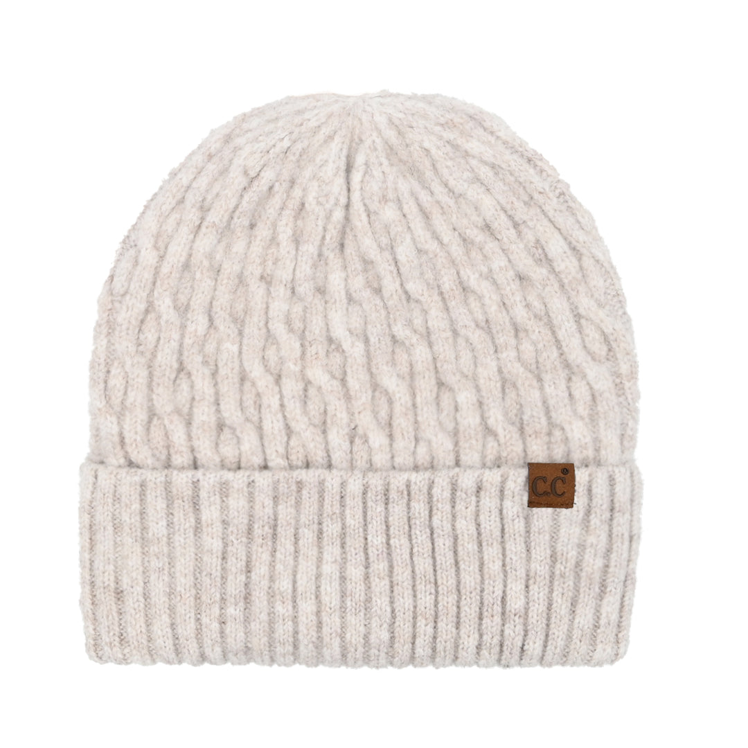 CHAIN LINK CABLE CUFF BEANIE - OATMEAL