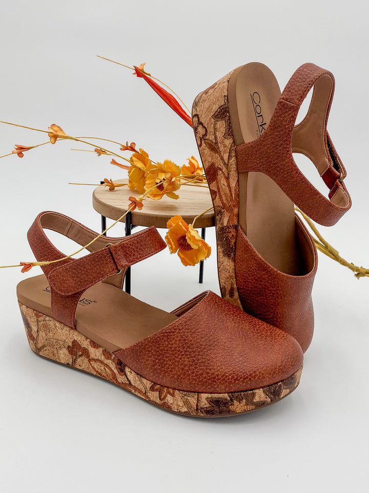 CORKY'S 'ALL IN' WEDGE CLOSED SANDALS - COGNAC