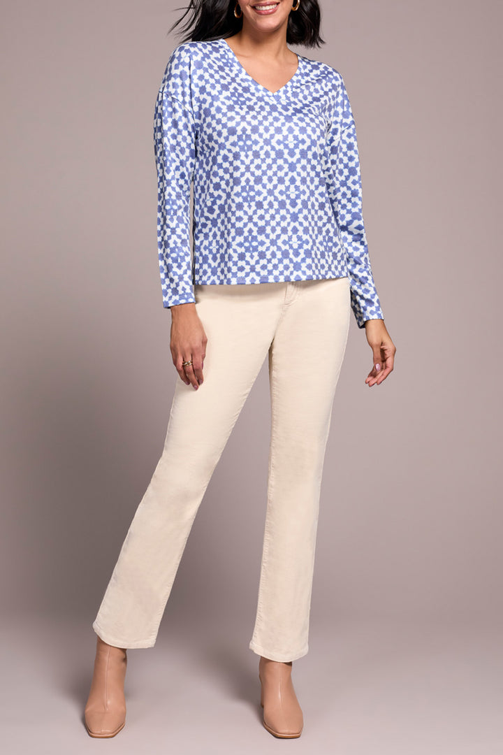 V-NECK KNIT TOP W/SIDE SLITS - ULTRA BLUE