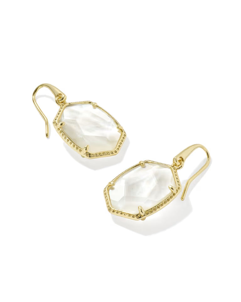 KENDRA SCOTT DAPHNE FRAME DROP EARRINGS - GOLD IVORY MOP