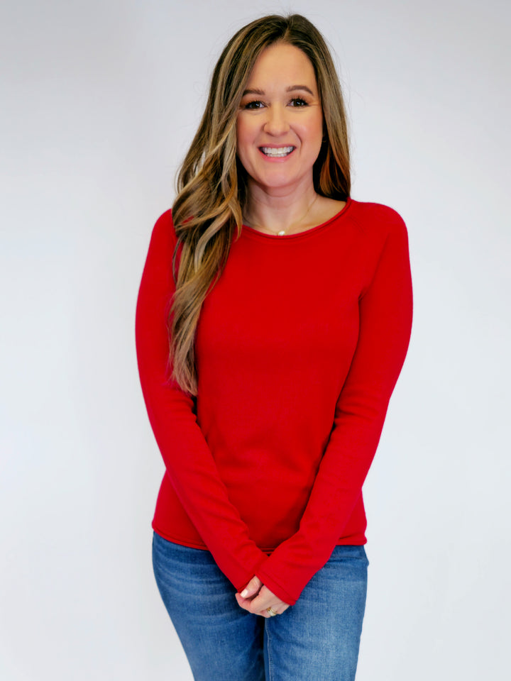 VISCOSE ROUND NECK SWEATER - RUBY