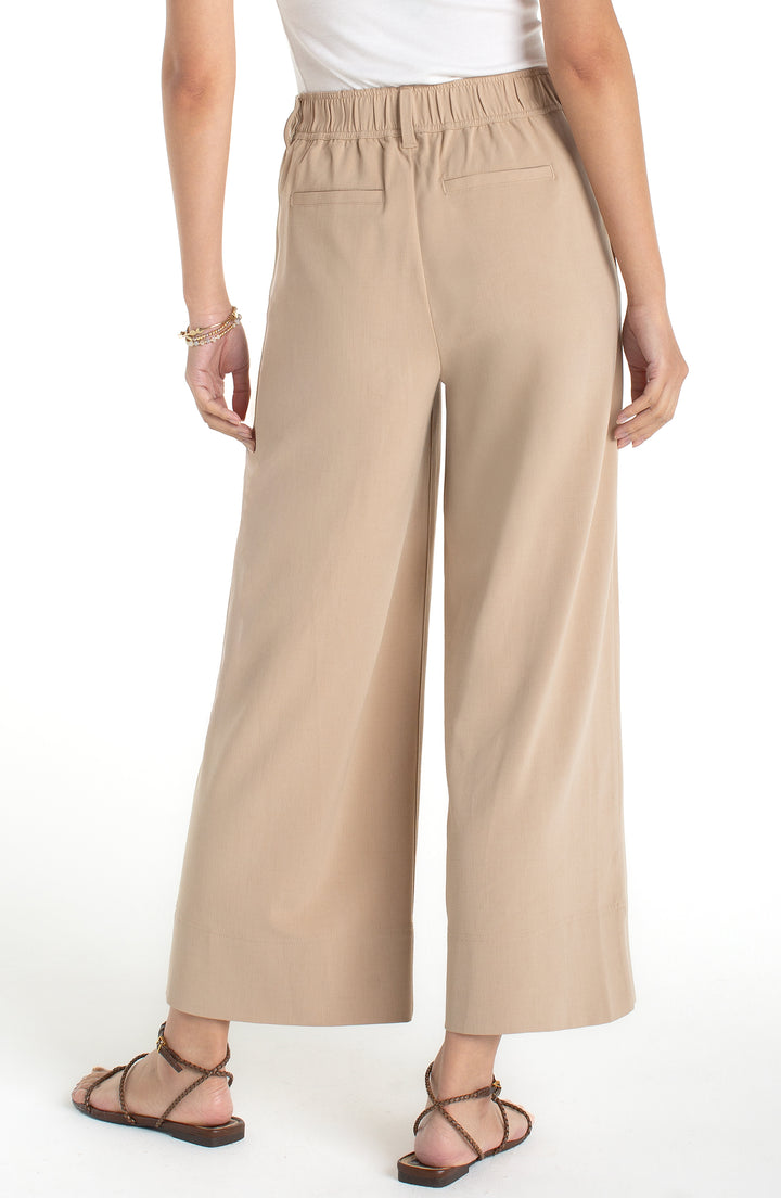 HIGH RISE PLEATED WIDE LEG CROP TROUSER - CAPPUCCINO