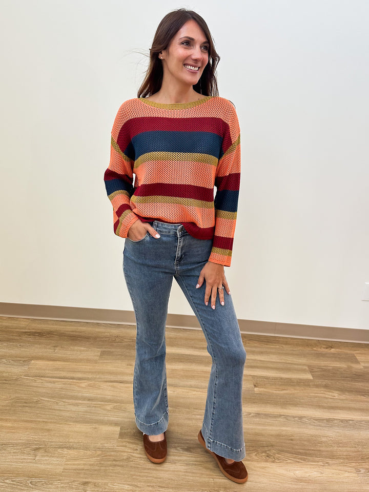 OPEN KNIT MULTI COLOR SWEATER - APRICOT