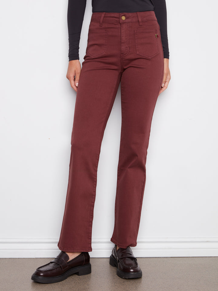 FLARE LEG TWILL PANTS - CABERNET