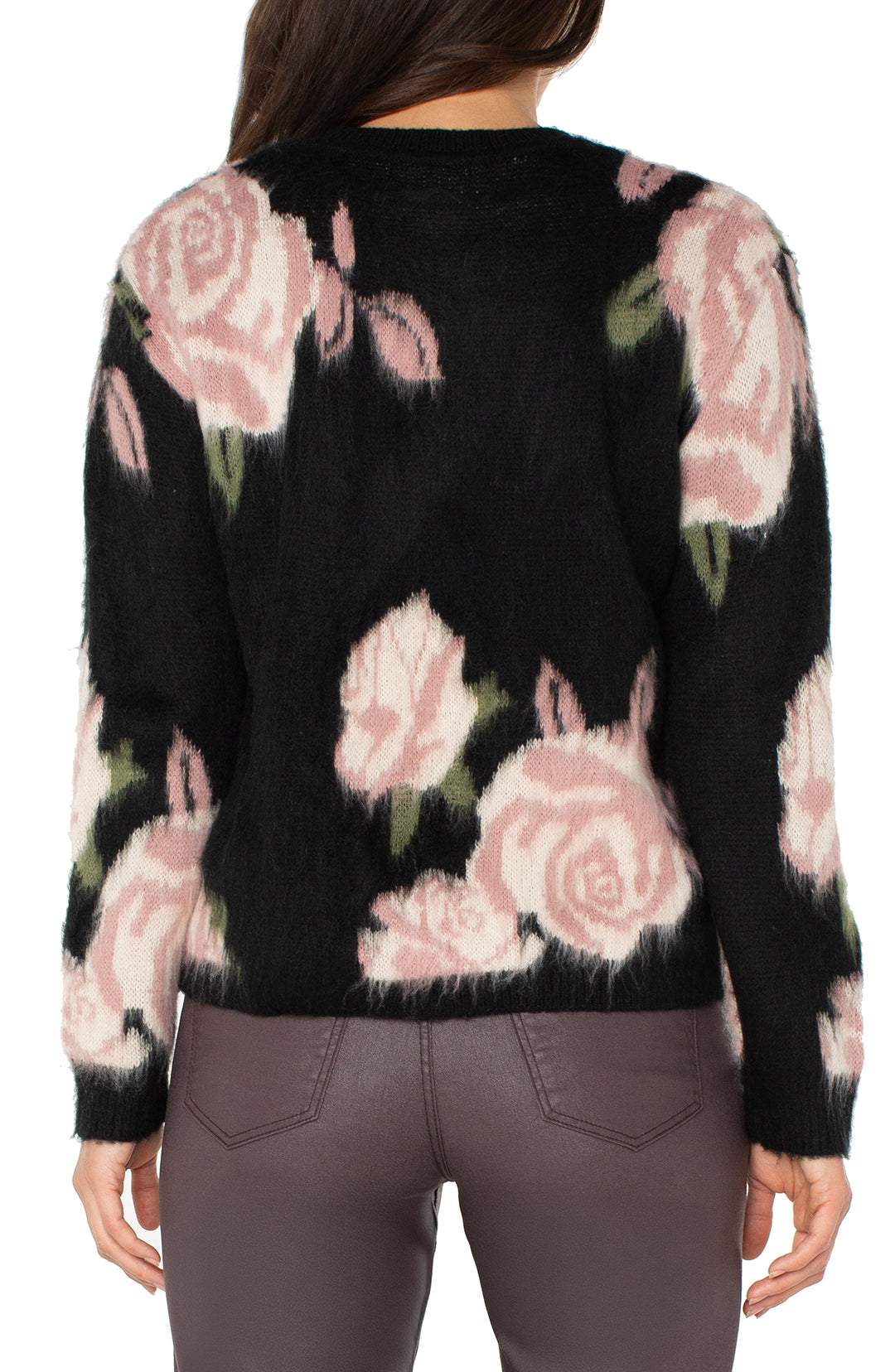 LONG SLEEVE DROPPED SHOULDER SWEATER - BLACK FLORAL