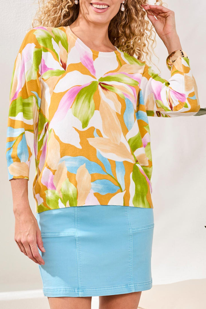 SOFT YARN 3/4 SLEEVE CREW NECK SWEATER - WISTERIA